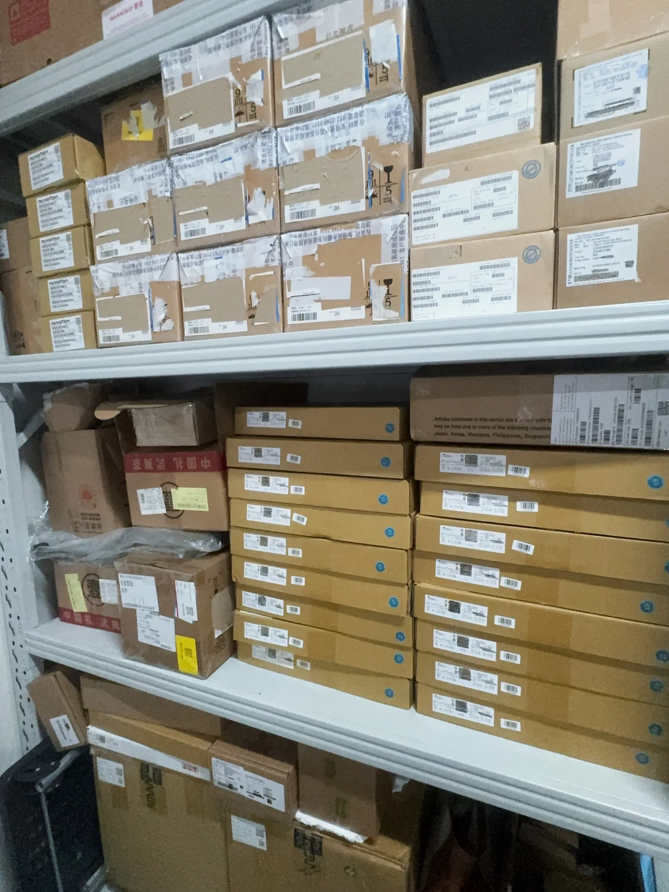 Electronic component inventory shelving at Best Cooperation
