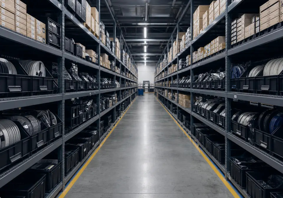 Organized electronic component warehouse aisles